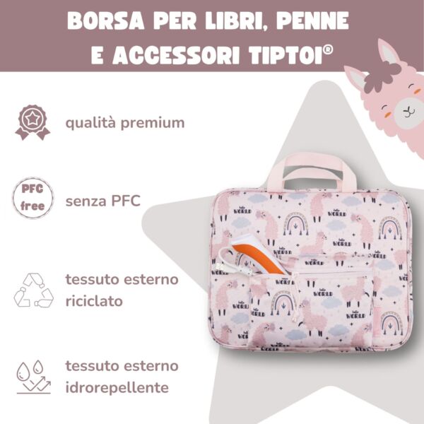 Borsa per trasportare e conservare i libri tiptoi per bambini Lama